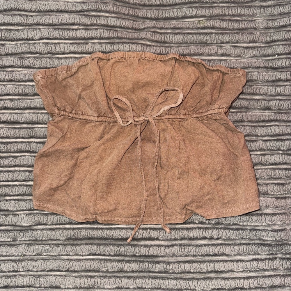 Brandy Melville Tan Sleeveless Tie Front Crop Top